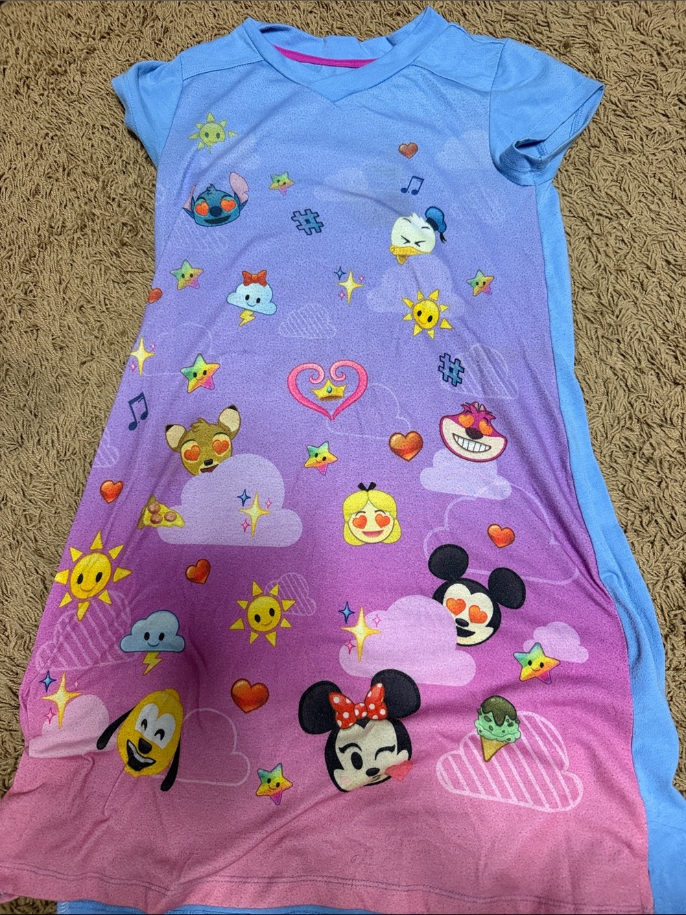 Disney Girls Blue to Purple Gradient Nightgown with Minnie & Mickey Emoji Prints